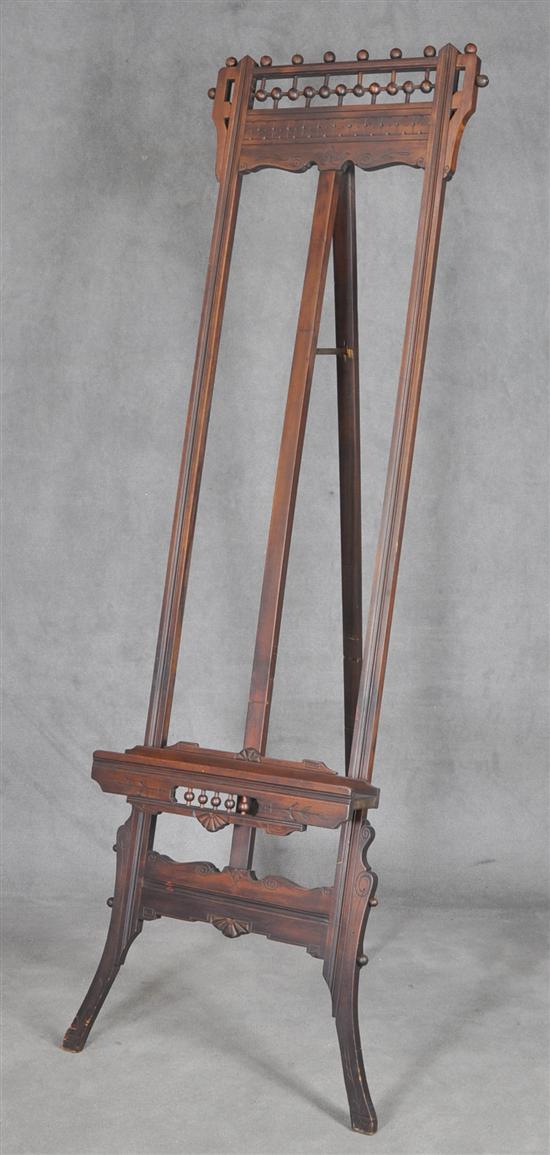 Appraisal: Eastlake Walnut Easel Circa Ball and stick turned crest with