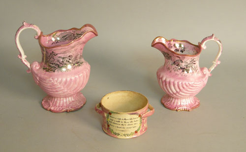 Appraisal: Two pink luster pitchers th c together with a Sunderland