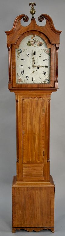 Appraisal: Mahogany tall case clock with broken arch top having tombstone