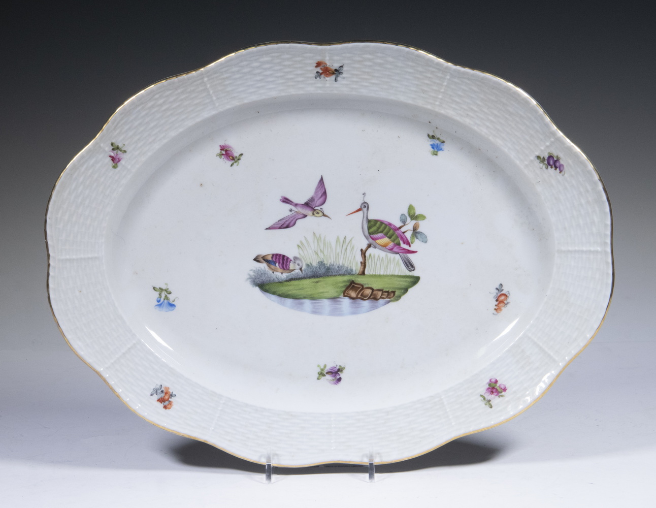 Appraisal: HEREND ROTHSCHILD BIRD OVAL PLATTER Hungarian Hand Painted Porcelain Platter