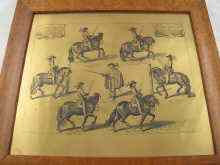 Appraisal: Five etched brass reproductions of th century cavalry dressage etc