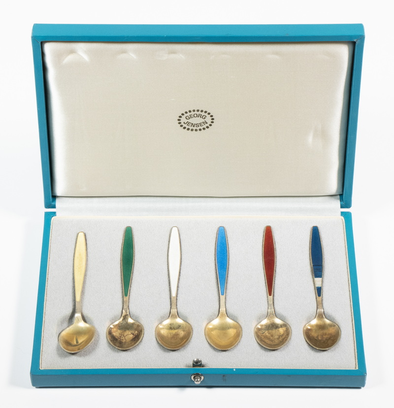 Appraisal: BOXED SET OF GEORG JENSEN ENAMELED SILVER DEMITASSE SPOONS Mid-Century