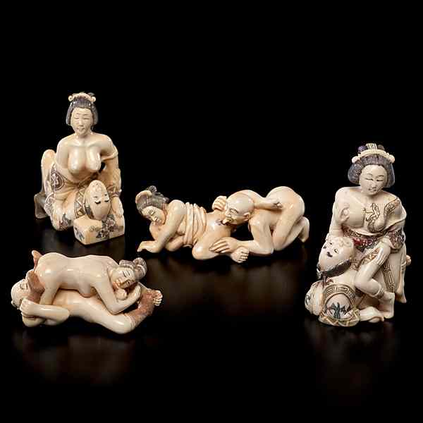 Appraisal: Erotic Japanese Ivory Carvings Japanese th century A group of