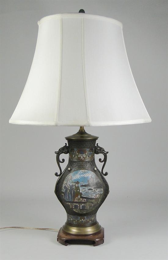 Appraisal: Chinese Cloisonne Lamp Circa brass and enameled cloisonne vase retrofitted