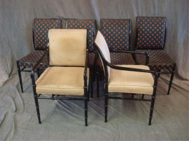 Appraisal: Black lacquer bamboo form dining chairs side and arm chairs