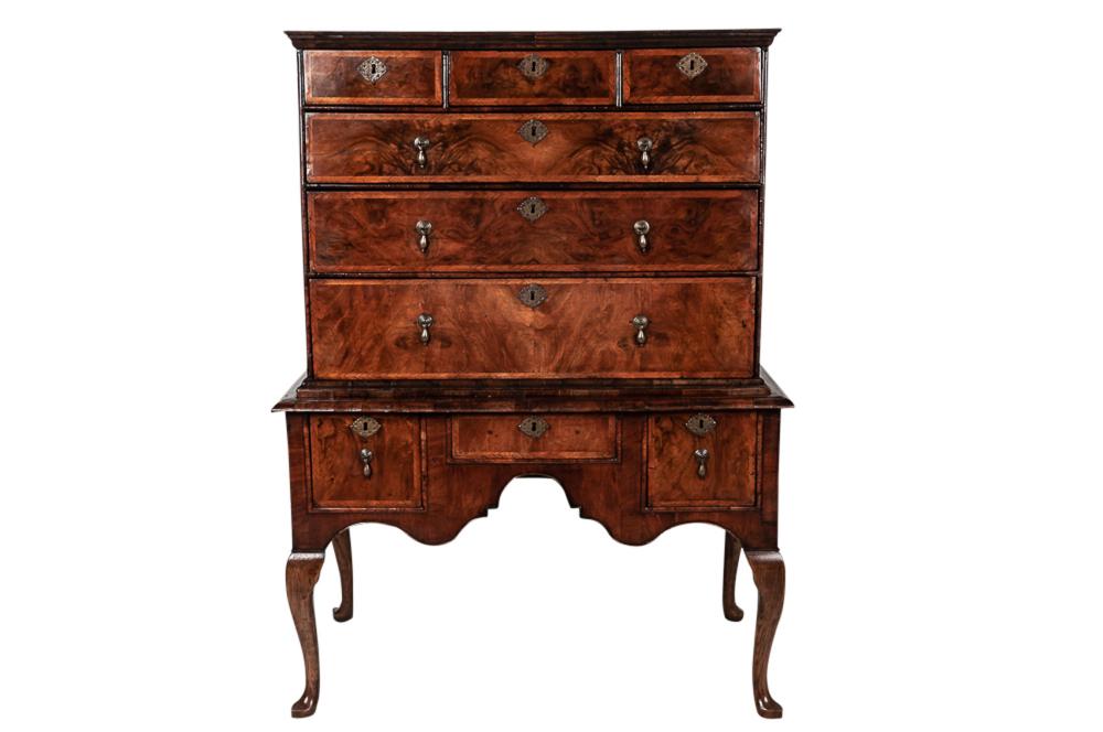 Appraisal: WILLIAM MARY CARVED WALNUT CHEST ON STAND inches wide inches