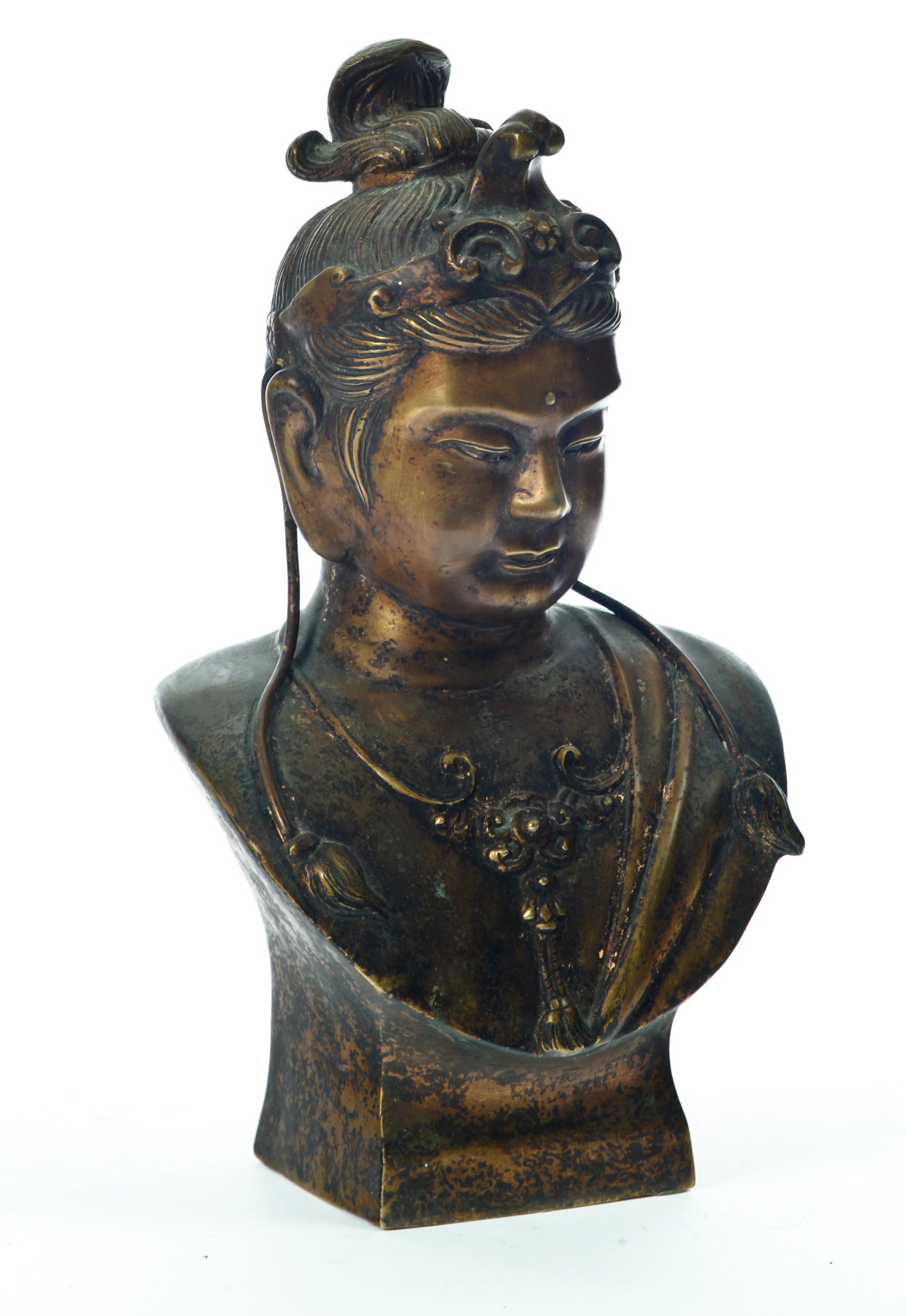 Appraisal: BRONZE BUST China th century Bust of Buddha with a