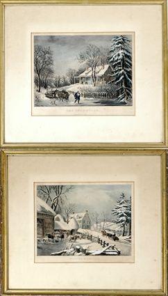 Appraisal: Currier Ives - The Snow-Storm and Winter Morning Hand-colored lithographs