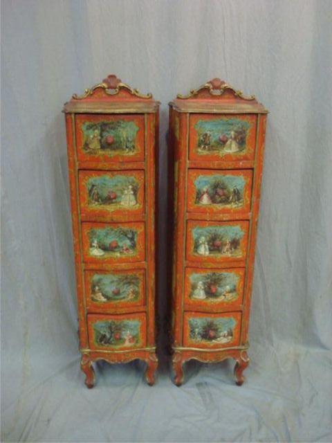 Appraisal: Pair of Louis XV Style Paint Decorated Lingerie Chests Italian