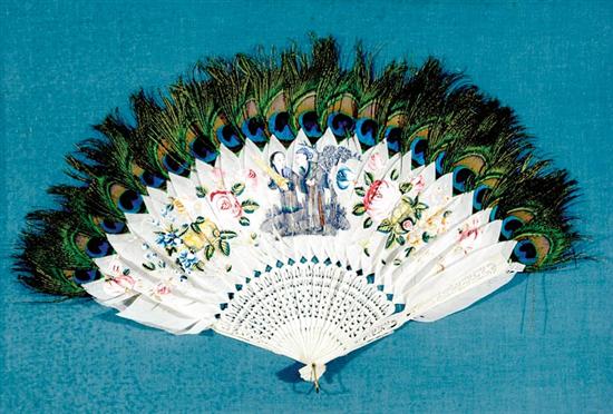 Appraisal: Chinese ivory and peacock feather fan late th early th