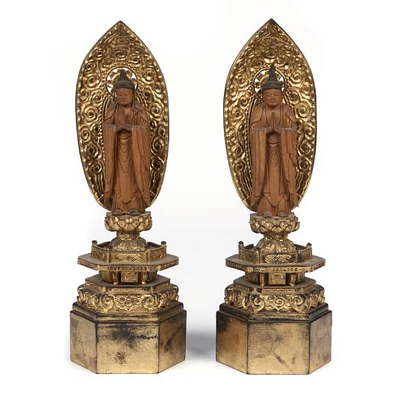 Appraisal: Two Japanese wood standing figures of Kannon in giltwood mounts