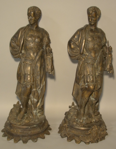 Appraisal: A PAIR OF BRONZE FIGURES OF ROMAN SOLDIERS h w