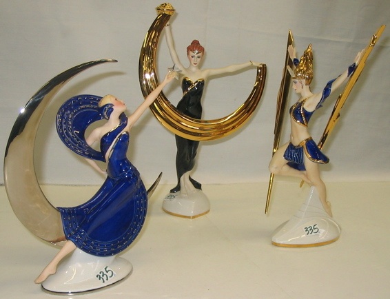 Appraisal: A GROUP OF SIX ART DECO GLAZED PORCELAIN FIGURES hand