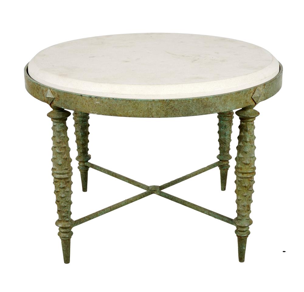 Appraisal: PAINTED IRON SIDE TABLEwith inset cast-stone top inches diameter inches