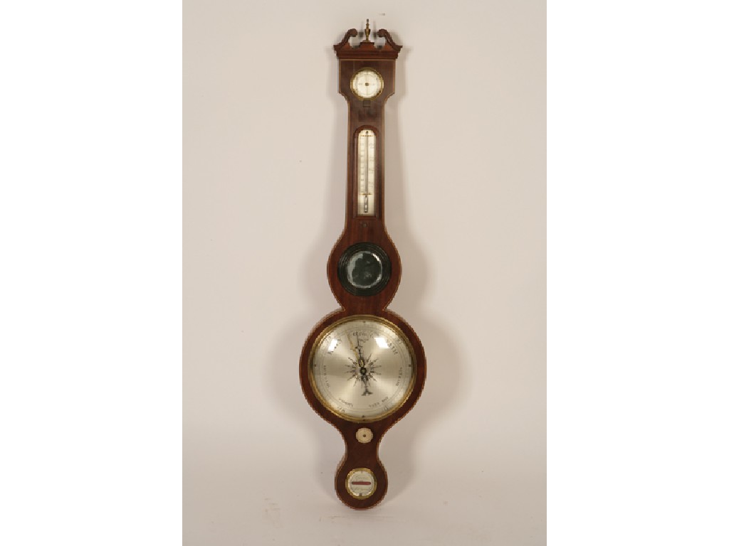 Appraisal: A REGENCY MAHOGANY WHEEL BAROMETER the mahogany case with a