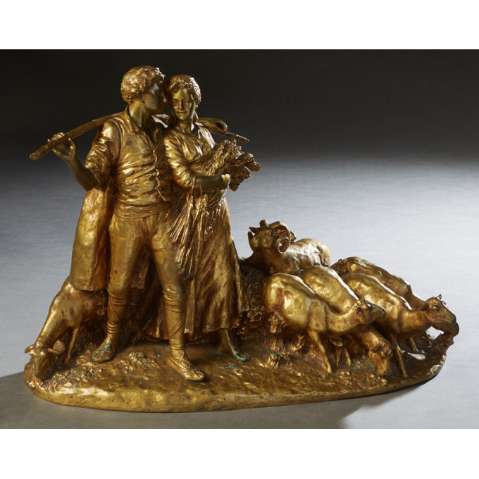 Appraisal: Giuseppe D'Aste - Italian Pastoral Scene th c gilt bronze