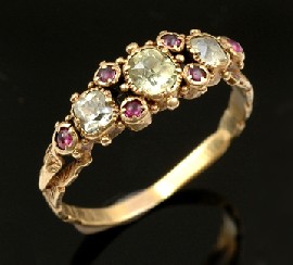 Appraisal: CT GOLD ANTIQUE RING SET WITH GREEN AND RED STONES