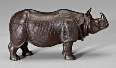 Appraisal: Asian bronze rhinoceros model of an Indian rhinoceros with dark