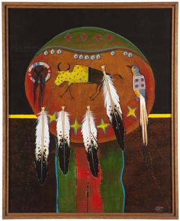 Appraisal: Rance Hood ''Kiowa Shield Comanche'' signed and dated with copyright