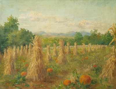 Appraisal: Lydia Mariah Brewster Hubbard American - Cornstalks and pumpkins Oil