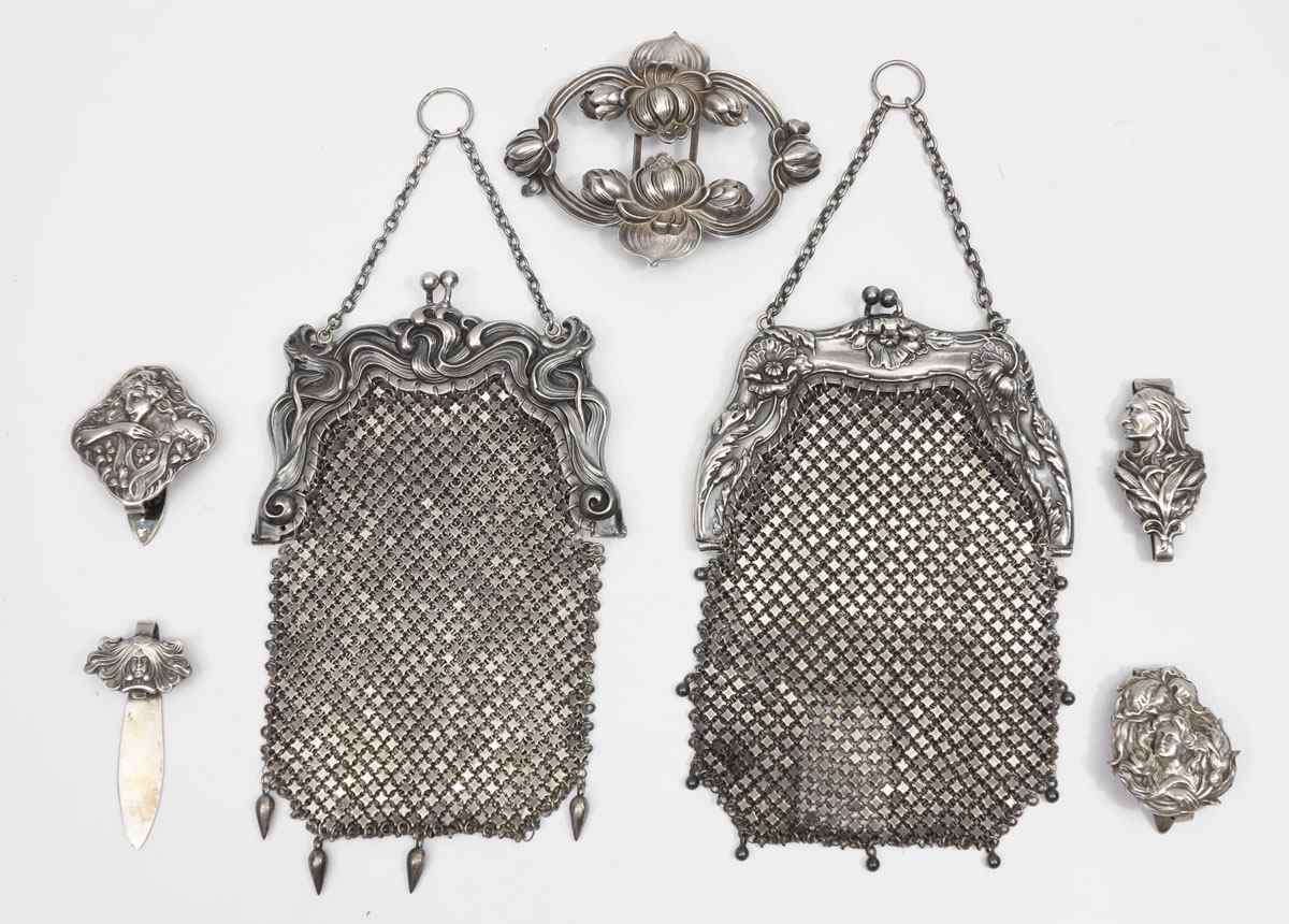 Appraisal: ART NOUVEAU STERLING SILVER PURSES RELATED ITEMS To include Sterling