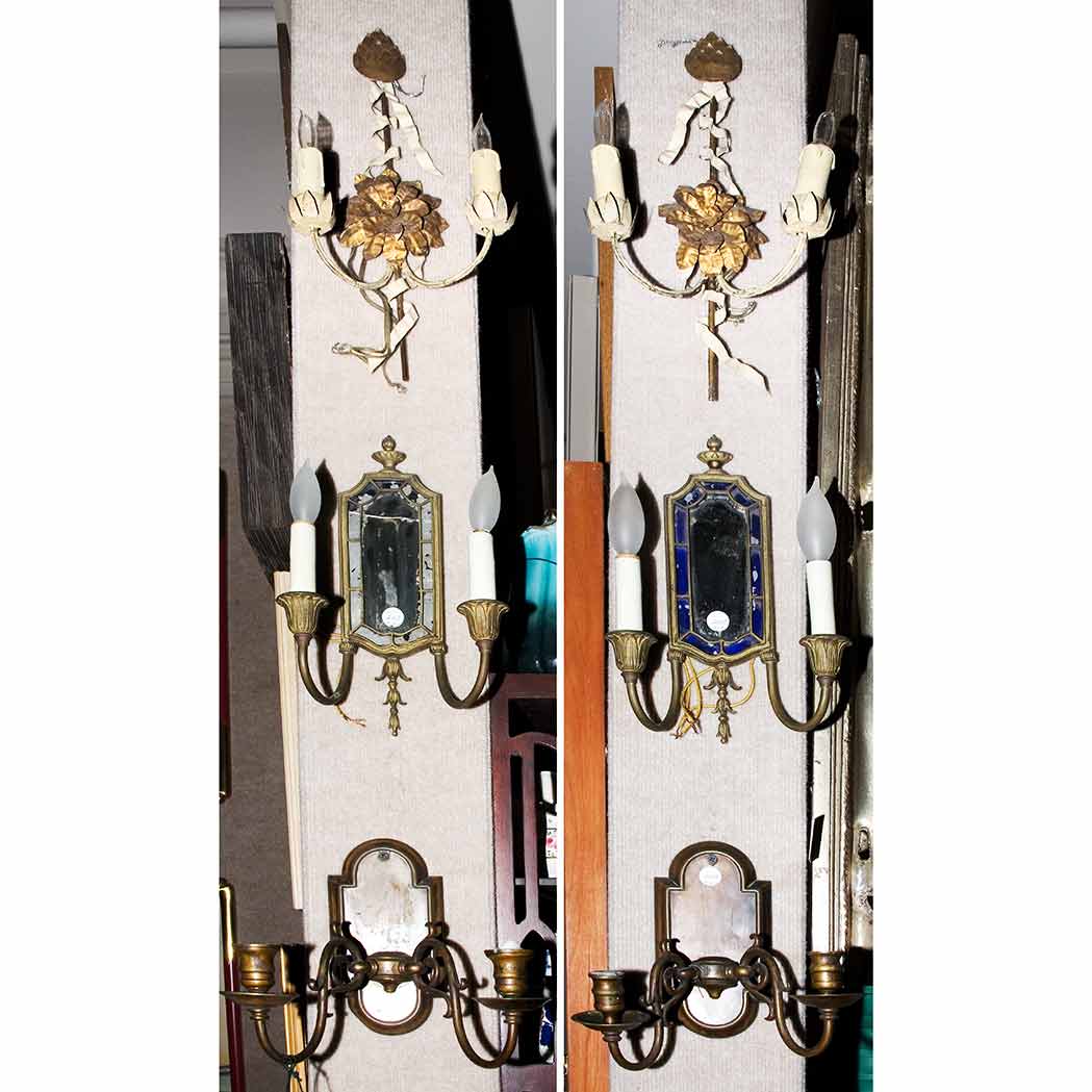 Appraisal: Three Pairs of Metal Two-Light Sconces