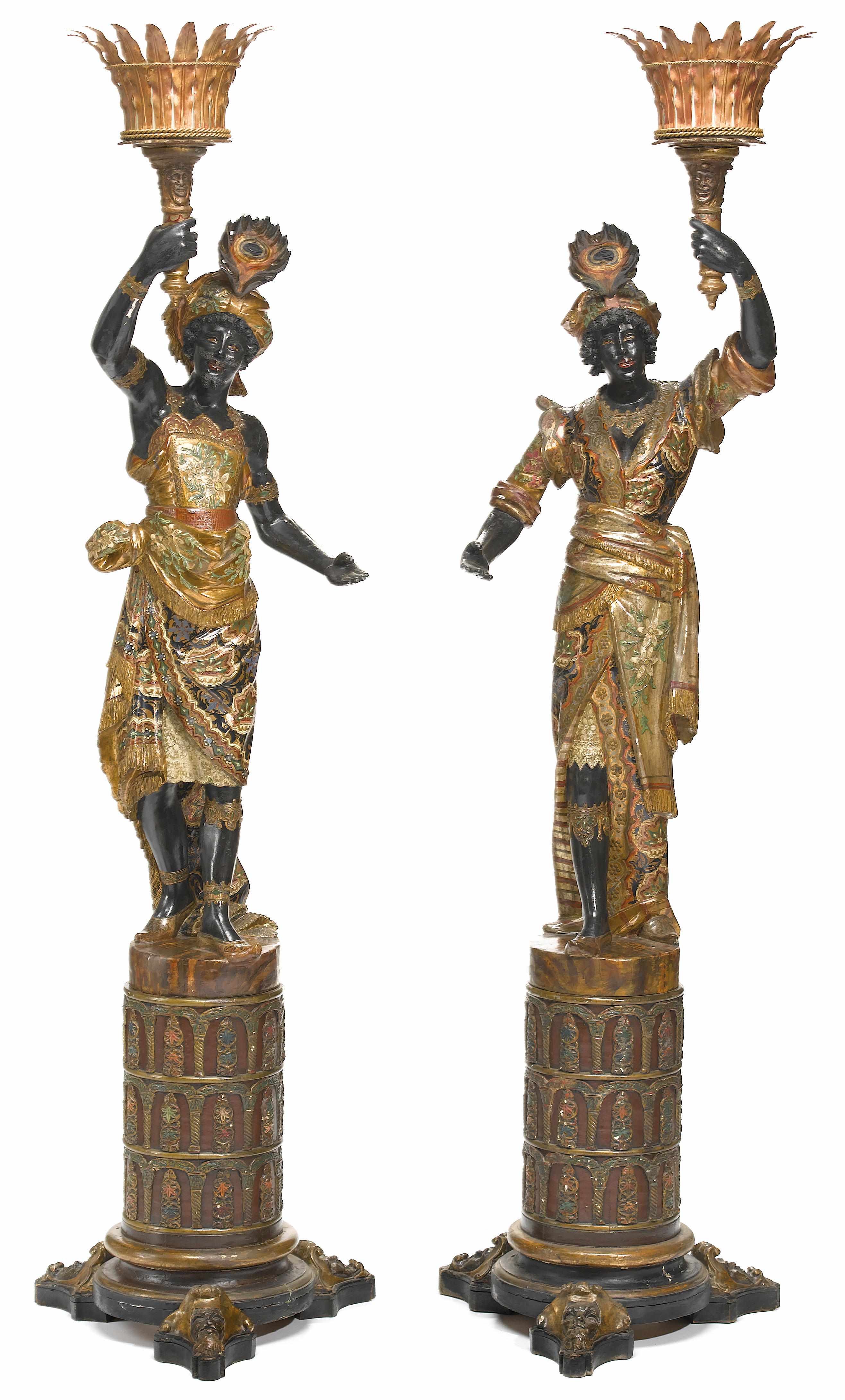 Appraisal: An impressive pair of Venetian parcel gilt and polychrome decorated