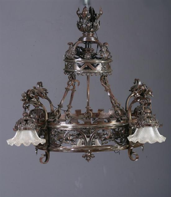 Appraisal: ROCOCO REVIVAL STYLE PAINTED METAL AND CRYSTAL FIVE-LIGHT CHANDELIER th