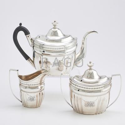 Appraisal: SAYRE RICHARDS AMERICAN COIN SILVER TEA SERVICE Three pieces adams