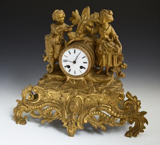 Appraisal: French Gilt Spelter Figural Mantel Clock th c time and