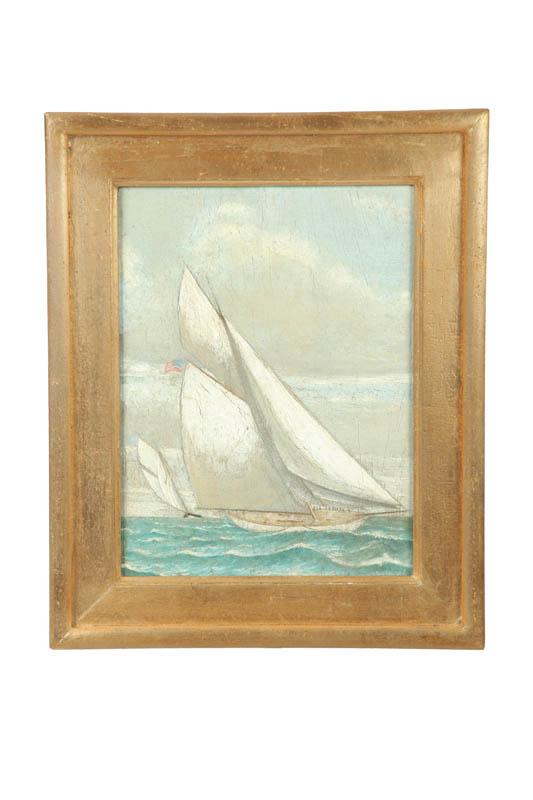 Appraisal: PORTRAIT OF SHIP WITH AMERICAN FLAG AMERICAN MID-LATE TH CENTURY