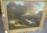 Appraisal: th Century English School Figures by a Mountain River oil