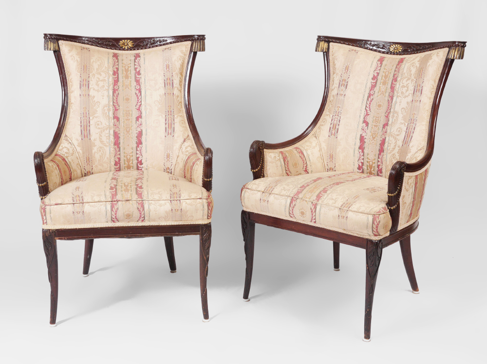 Appraisal: PAIR CARVED FRENCH STYLE CHAIRS Carved and shaped top rail