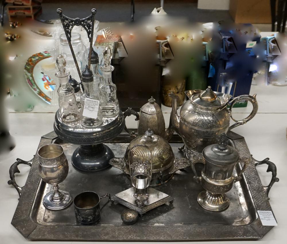 Appraisal: Group of Assorted Aesthetic Silverplate Table Articles Including Tray and