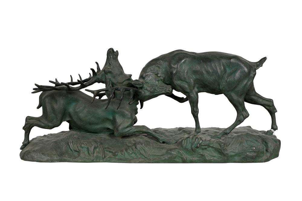 Appraisal: THOMAS FRANCOIS CARTIER STAG GROUP spelter signed in casting inches