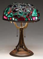 Appraisal: CHUNK JEWEL TABLE LAMP Interesting table lamp has leaded glass