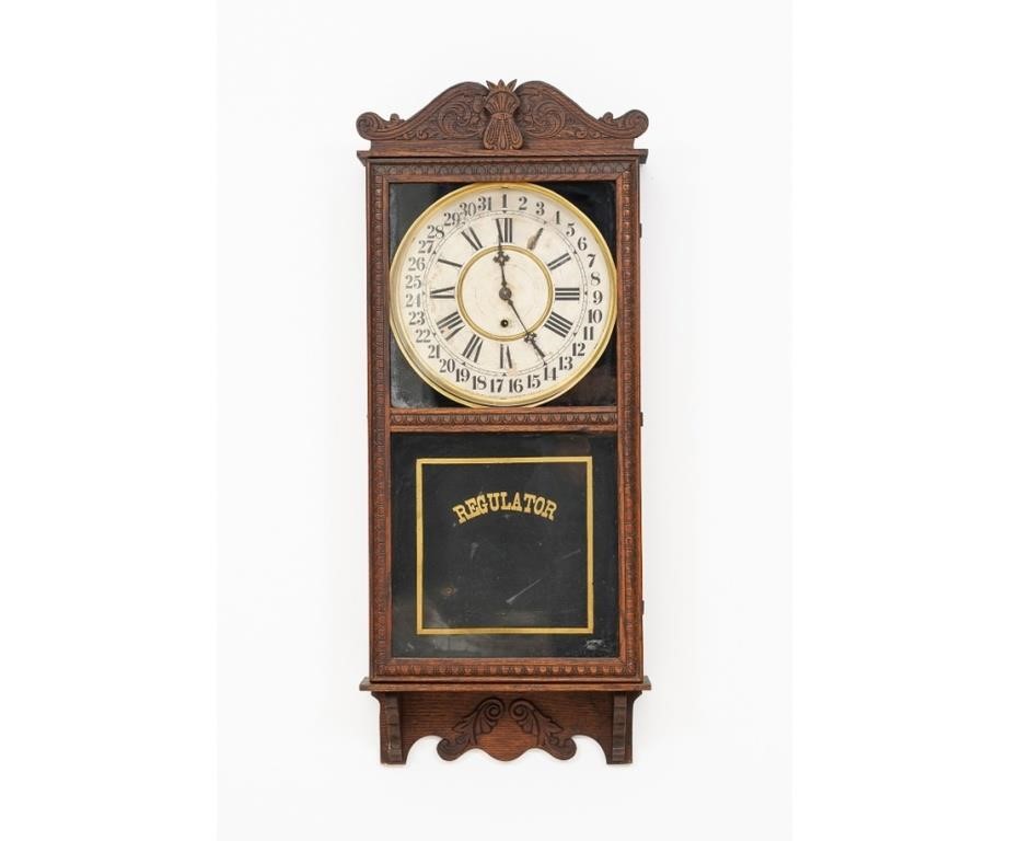 Appraisal: William L Gilbert oak cased Regulator calendar clock h x