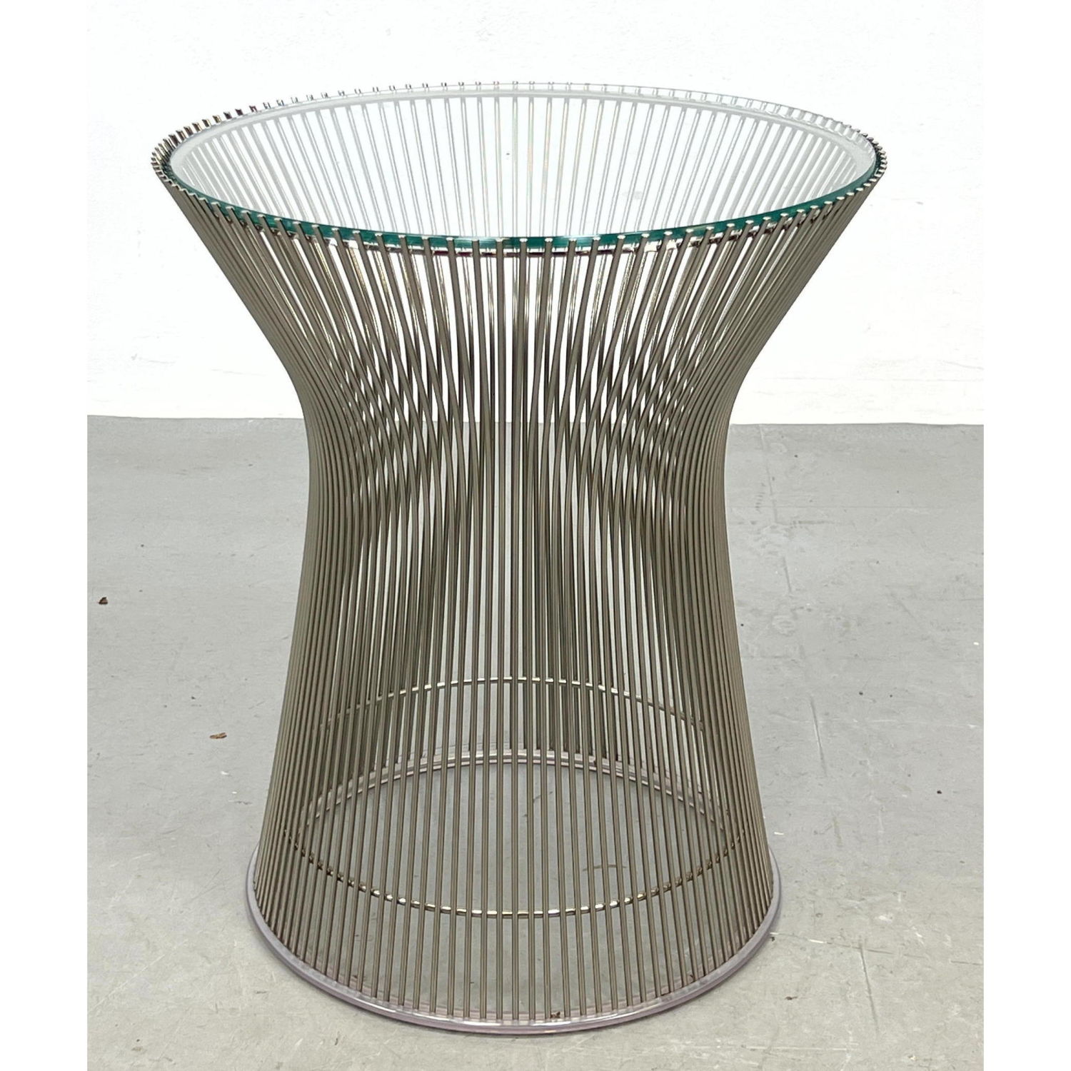 Appraisal: WARREN PLATNER Glass Top Side End Table Chrome Rod Corseted