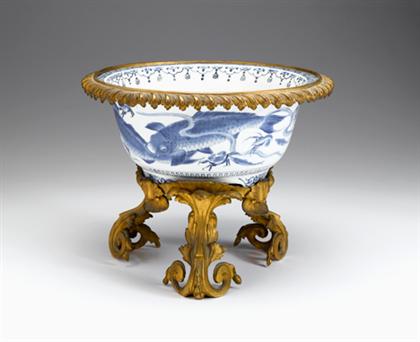 Appraisal: Fine and large blue underglaze gilt-bronze mounted jardiniere th century