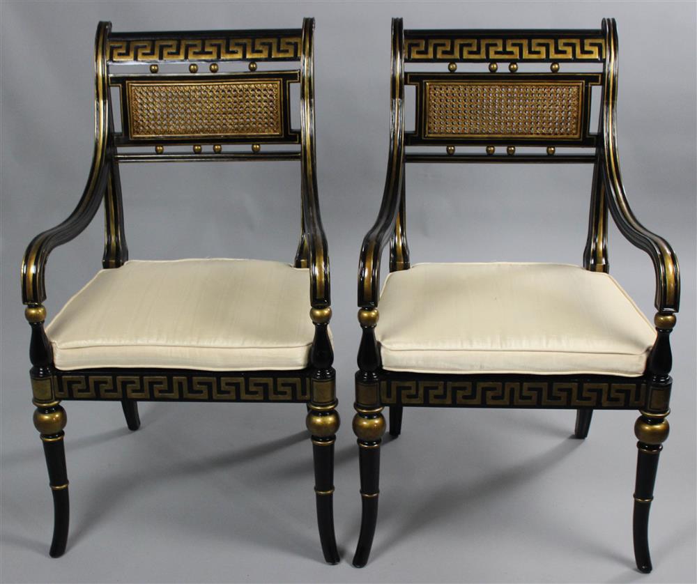 Appraisal: PAIR OF MAITLAND-SMITH REGENCY STYLE EBONIZED WOOD AND CANED ARM