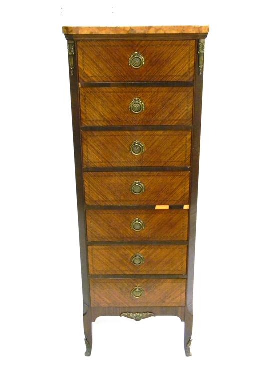 Appraisal: Louis XV style semainier seven drawer chest removable rouge marble