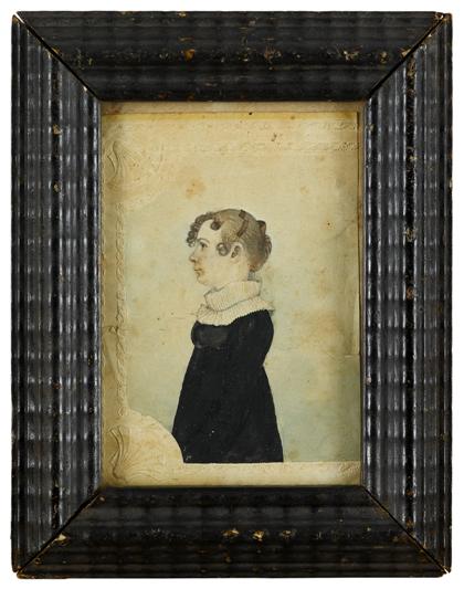 Appraisal: American School th centuryminiature profile portrait of elizabeth catlin cooke