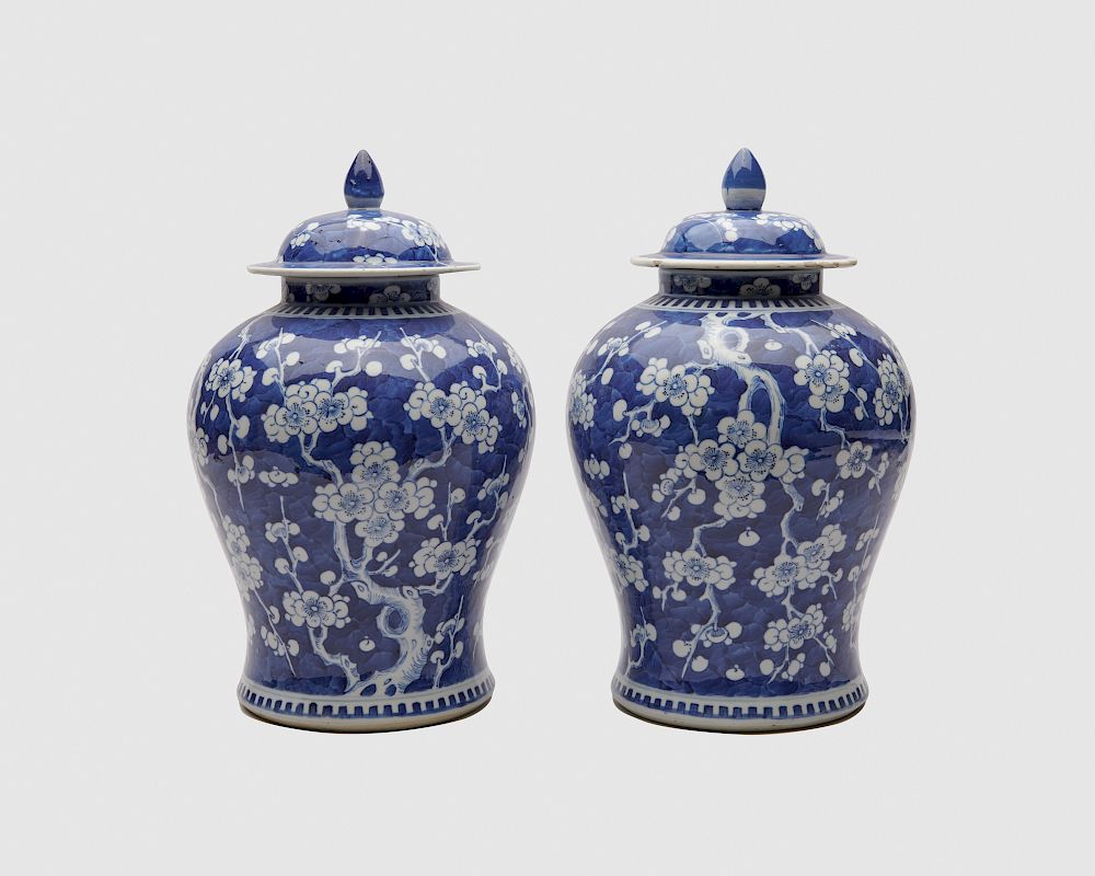 Appraisal: Pair of Chinese Blue and White Covered Ginger Jars Pair