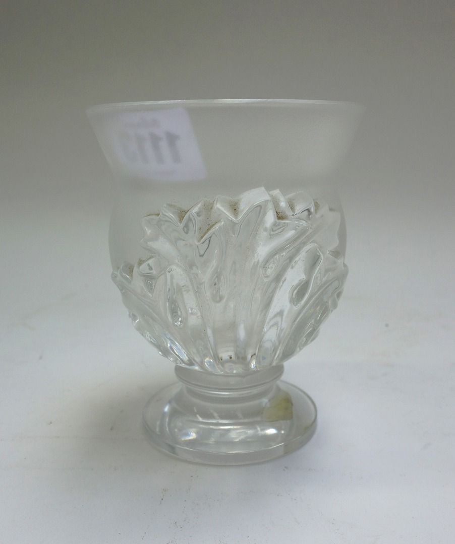 Appraisal: A Lalique clear and frosted glass footed vase post-war moulded