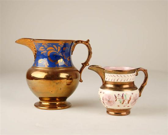 Appraisal: Two Lusterware Pitchers a pink copper and floral luster cream