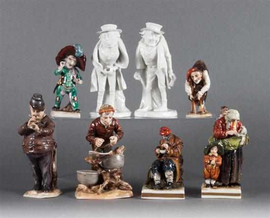 Appraisal: Eight assorted Capodimonte porcelain figures of musicians destitute villagers and