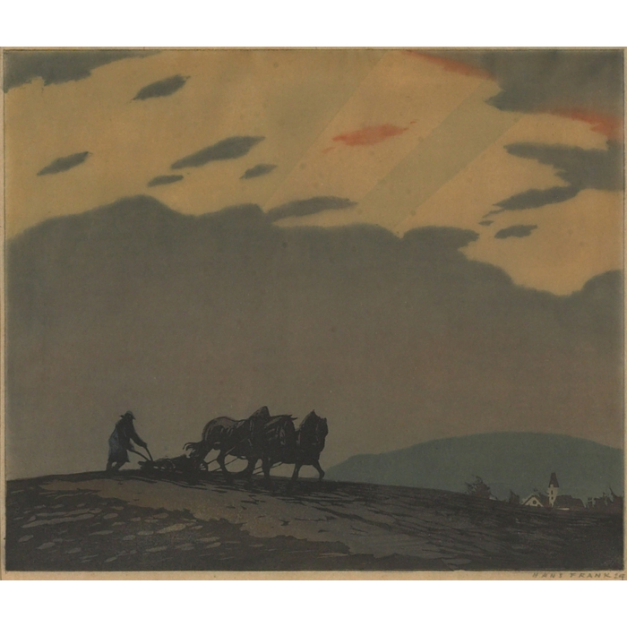 Appraisal: Hans Frank Farmer Plowing color woodcut