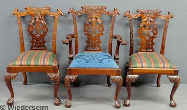 Appraisal: Set of eight Chippendale style mahogany dining chairs six side