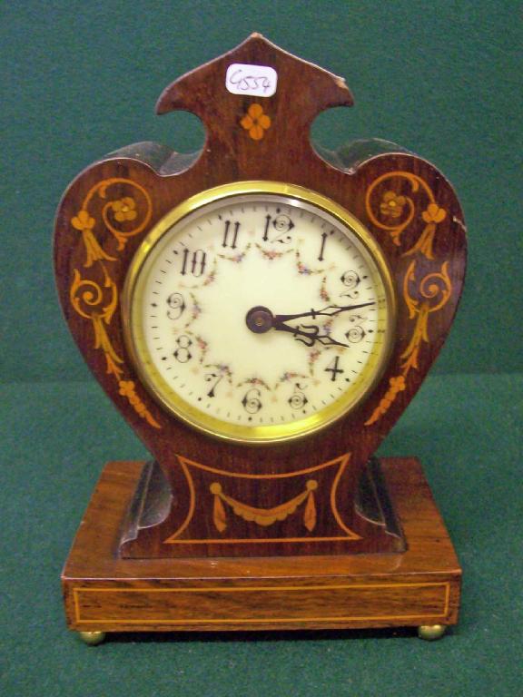 Appraisal: An Edwardian rosewood cased mantel clock with marquetry inlay -