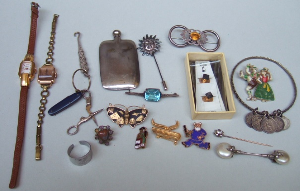 Appraisal: Six brooches two ladies wristwatches a bangle fitted with five